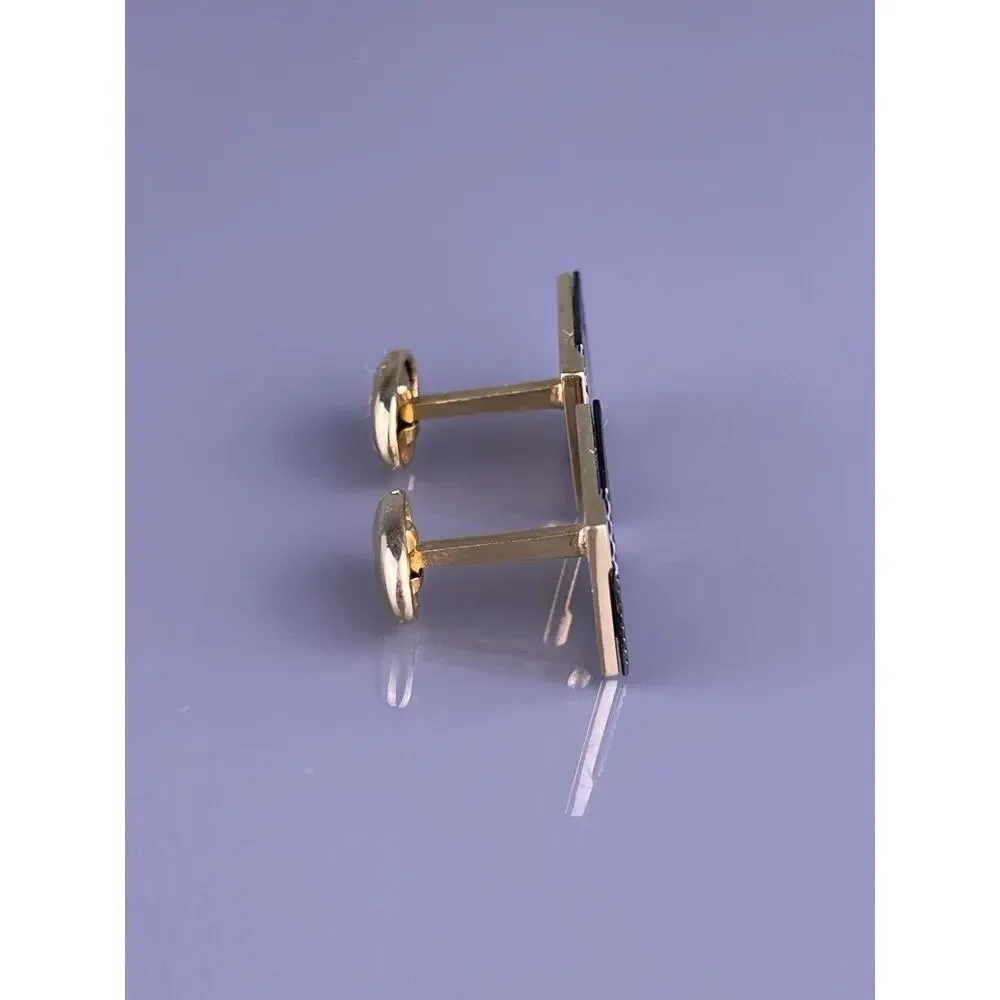 Square Lined Cufflinks Gold Tone Black Triangles Simple Pierre Cardin Vintage